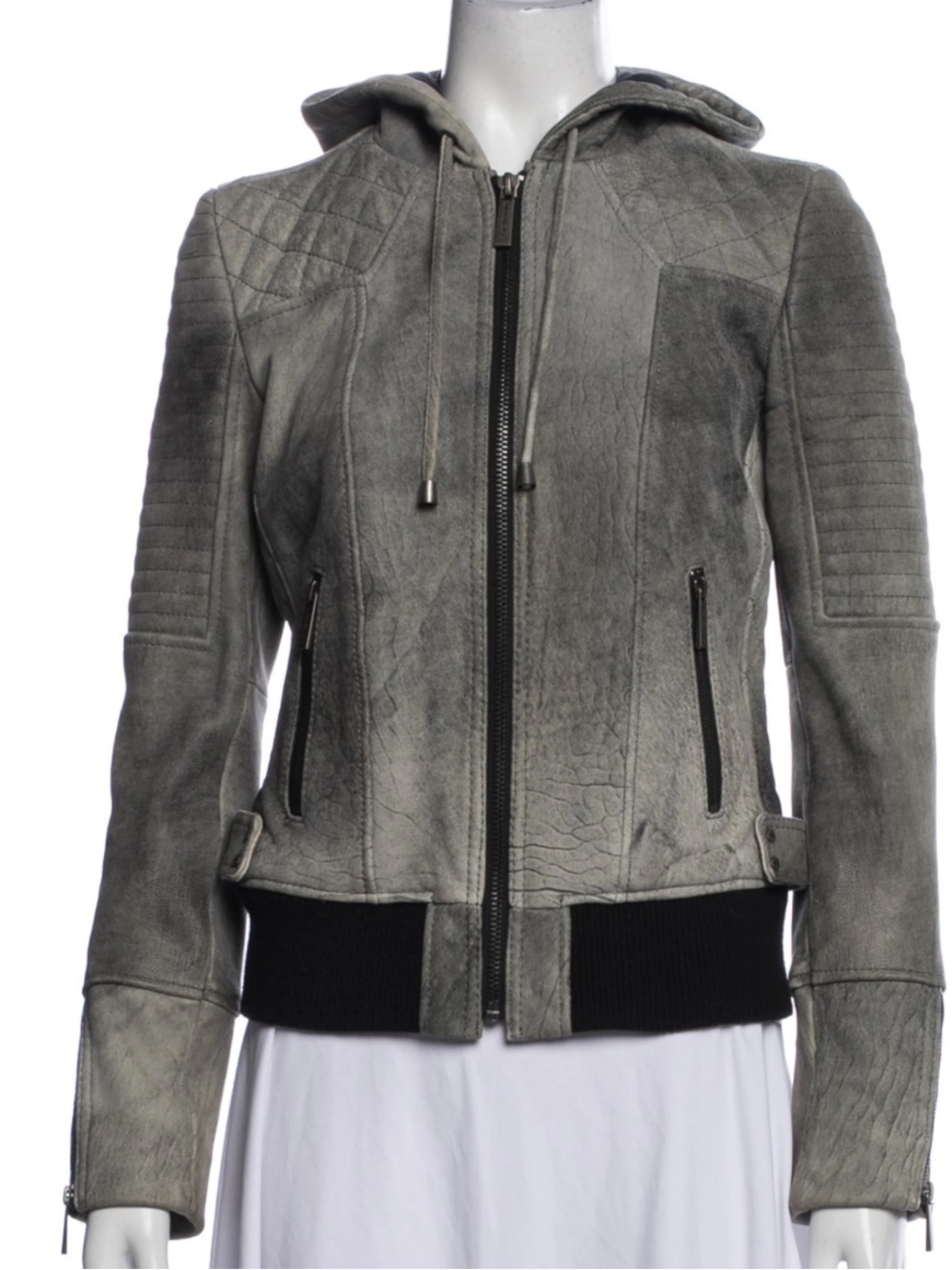 MICHAEL Michael Kors Distressed Grey Leather Biker Jacket Sz S